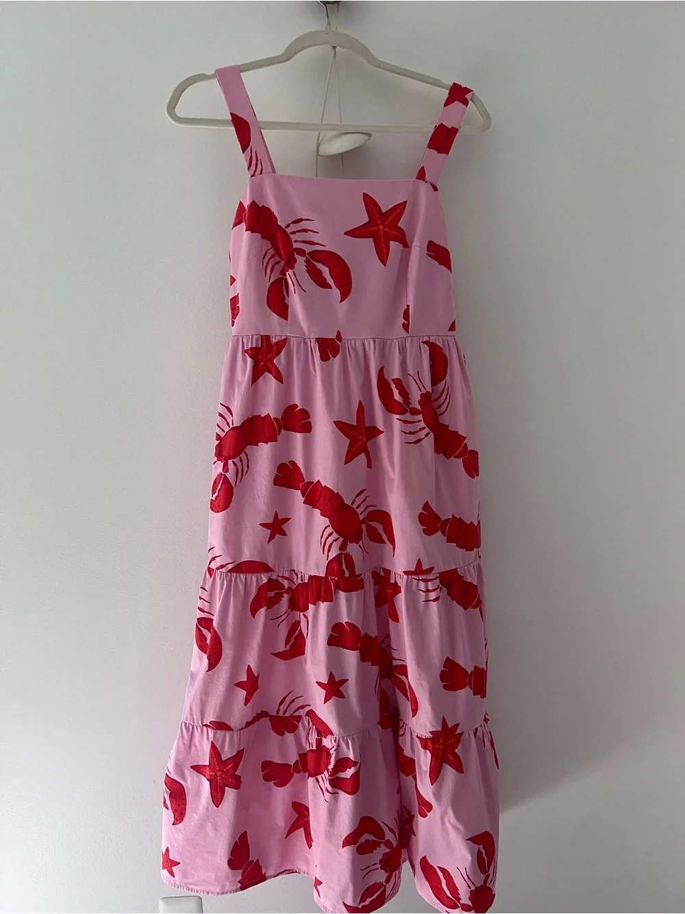 J. Crew Pink Midi Dress with Red Lobster Print size 4